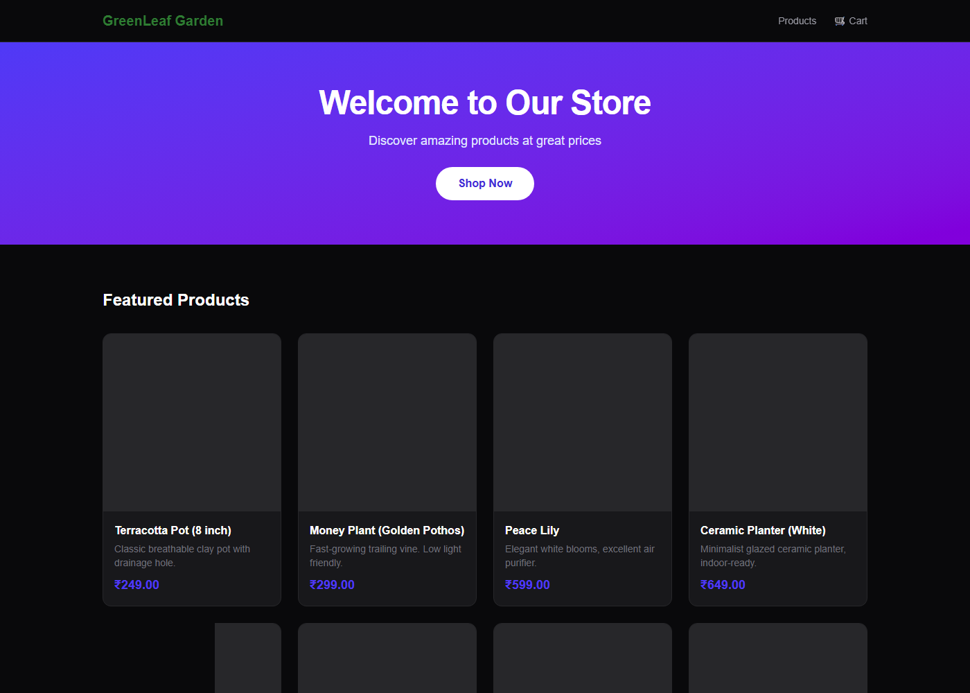 GreenLeaf Garden storefront homepage, live on MergeMind Commerce